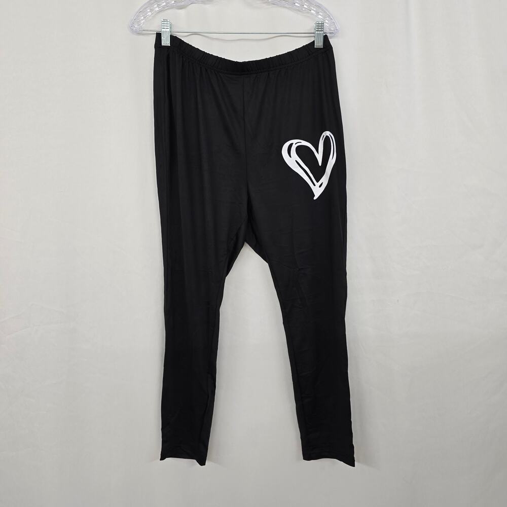 Bloomchic Leggings Women's L = 12 Black White Heart Elastic Waist NWT